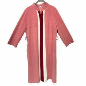 Brady Bunch Robe Vintage 70s Womens Pink Maroon White Velour Full Zip Size S/M